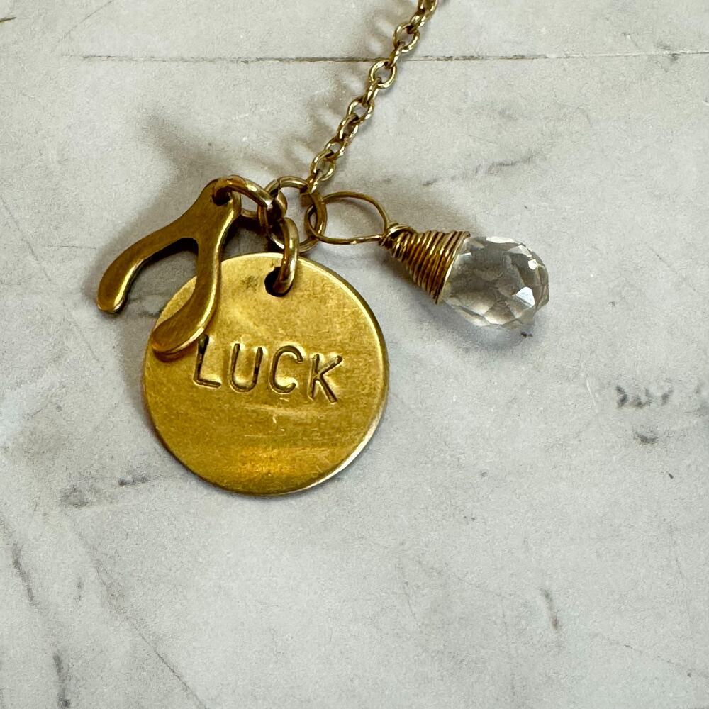 Nashelle Gold Filled Luck Necklace Wish Bone Gem Pendant Chain 24" Dainty EUC - Picture 3 of 8